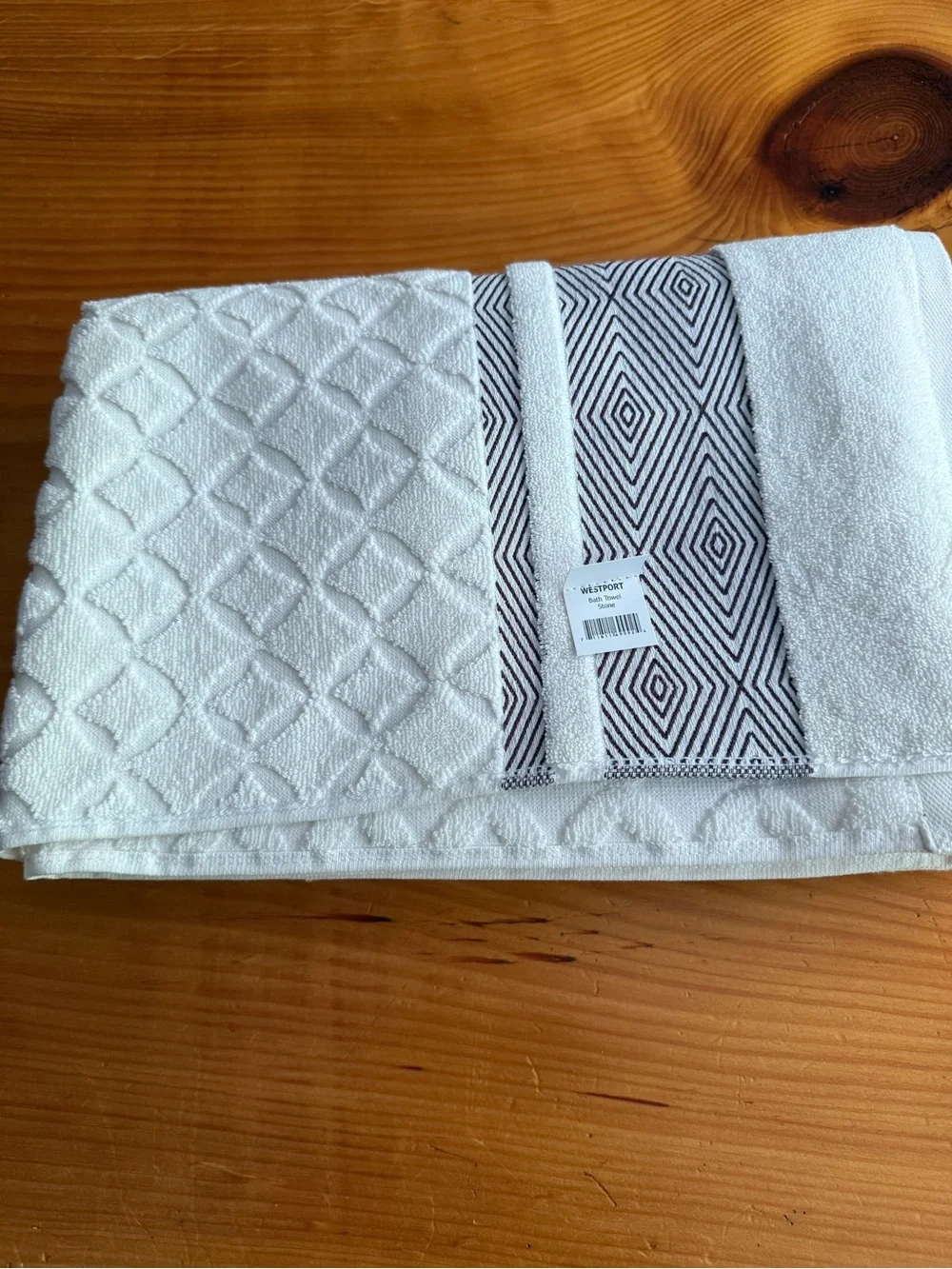 Cotton Bath Towel - White and purple Accent Made in Turkiye